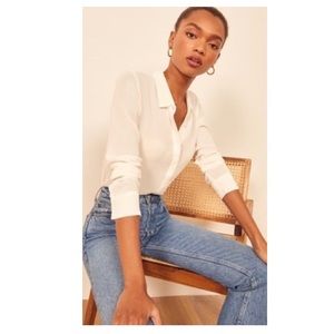 Reformation Cream Semi Sheer “Violet” Button Down Shirt